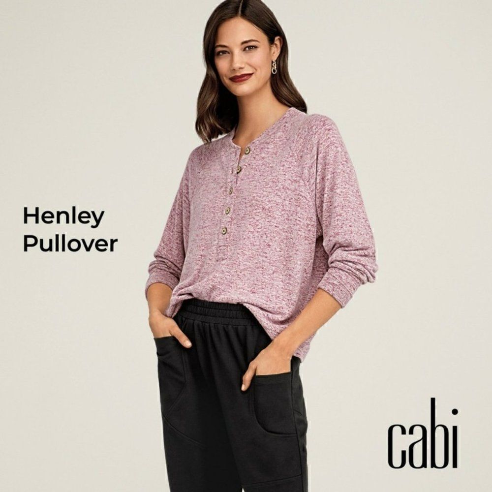 Cabi‎ Henley Pullover Knit Sweater Long Sleeves 4200 Burgundy Mist Women XS
